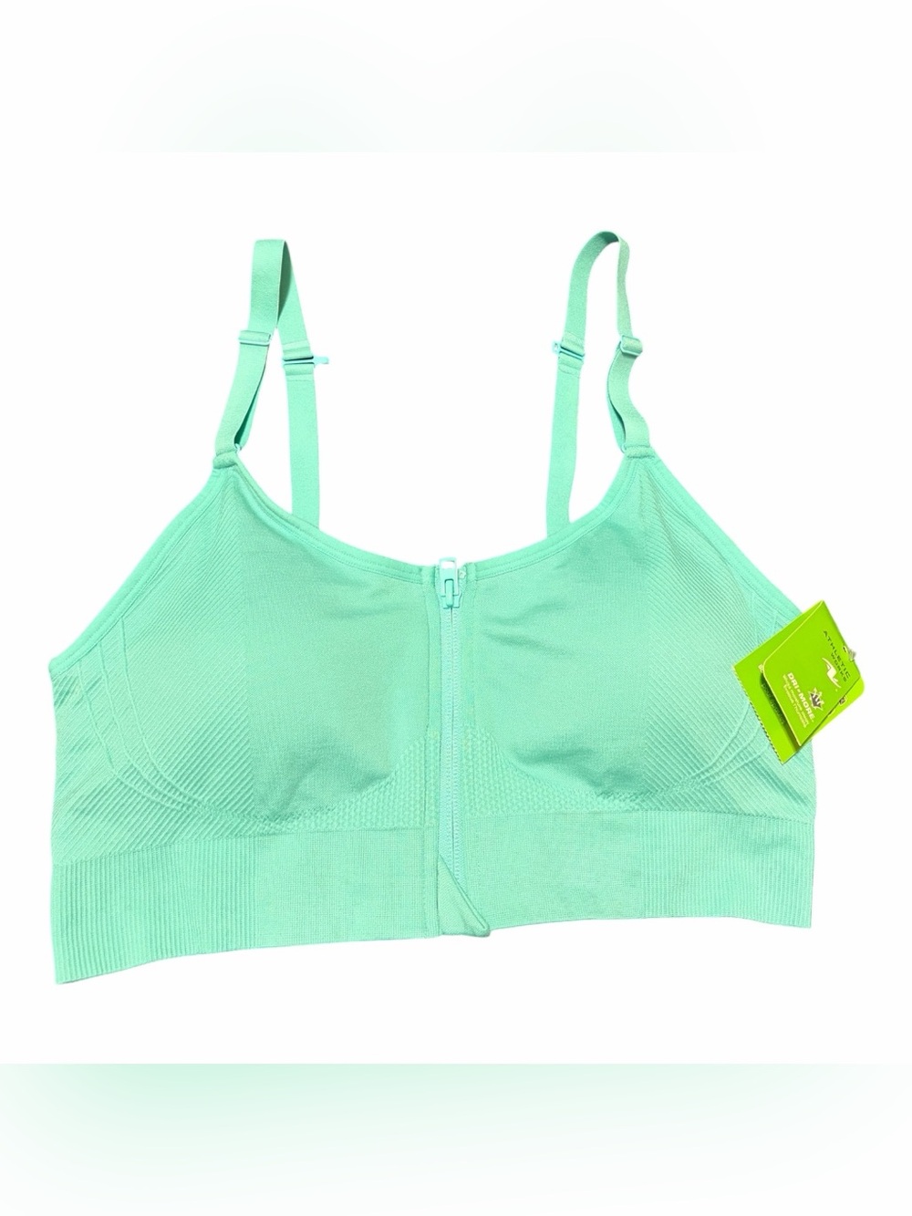 Athletic Works Zip Front Sports Bra Aqua Green Large Gym Workout Brand New NWT